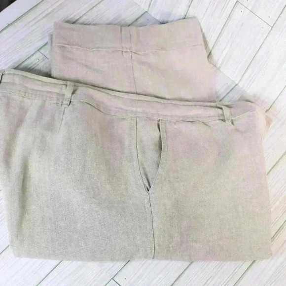 J. Jill Size 14 100% Linen cream wide leg color cuffed pants - Picture 12 of 13